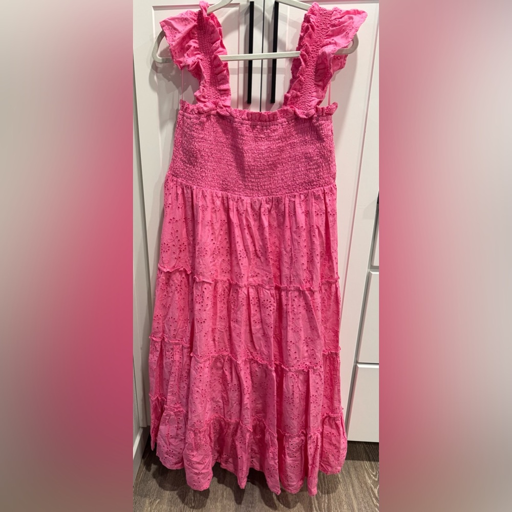 Crown & Ivy Pink Eyelet Cotton maxi dress